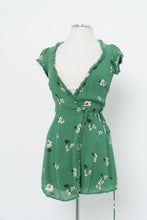 Load image into Gallery viewer, REFORMATION x Green Floral Mini Wrap Dress (XS, S)