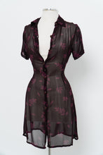 Load image into Gallery viewer, Vintage x FLORENTIA Burgundy Sheer Floral Button Dress (M)