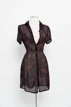 Load image into Gallery viewer, Vintage x FLORENTIA Burgundy Sheer Floral Button Dress (M)
