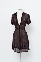 Load image into Gallery viewer, Vintage x FLORENTIA Burgundy Sheer Floral Button Dress (M)