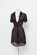 Load image into Gallery viewer, Vintage x FLORENTIA Burgundy Sheer Floral Button Dress (M)