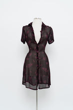 Load image into Gallery viewer, Vintage x FLORENTIA Burgundy Sheer Floral Button Dress (M)