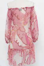 Load image into Gallery viewer, Vintage x Made in India x Pink Buttefly Sheer Patterned Off-Shoulder Dress (XS-M)