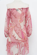 Load image into Gallery viewer, Vintage x Made in India x Pink Buttefly Sheer Patterned Off-Shoulder Dress (XS-M)