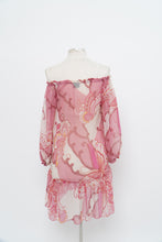 Load image into Gallery viewer, Vintage x Made in India x Pink Buttefly Sheer Patterned Off-Shoulder Dress (XS-M)