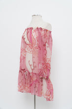 Load image into Gallery viewer, Vintage x Made in India x Pink Buttefly Sheer Patterned Off-Shoulder Dress (XS-M)