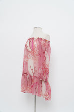 Load image into Gallery viewer, Vintage x Made in India x Pink Buttefly Sheer Patterned Off-Shoulder Dress (XS-M)