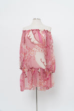 Load image into Gallery viewer, Vintage x Made in India x Pink Buttefly Sheer Patterned Off-Shoulder Dress (XS-M)