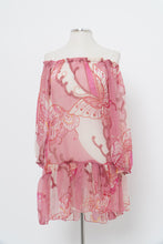 Load image into Gallery viewer, Vintage x Made in India x Pink Buttefly Sheer Patterned Off-Shoulder Dress (XS-M)