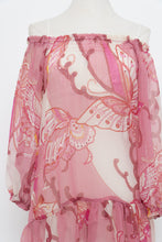 Load image into Gallery viewer, Vintage x Made in India x Pink Buttefly Sheer Patterned Off-Shoulder Dress (XS-M)