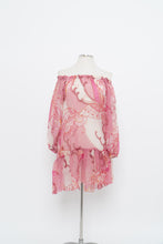 Load image into Gallery viewer, Vintage x Made in India x Pink Buttefly Sheer Patterned Off-Shoulder Dress (XS-M)
