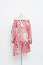 Load image into Gallery viewer, Vintage x Made in India x Pink Buttefly Sheer Patterned Off-Shoulder Dress (XS-M)