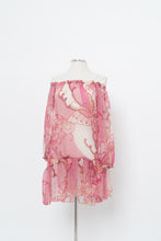 Load image into Gallery viewer, Vintage x Made in India x Pink Buttefly Sheer Patterned Off-Shoulder Dress (XS-M)