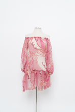 Load image into Gallery viewer, Vintage x Made in India x Pink Buttefly Sheer Patterned Off-Shoulder Dress (XS-M)