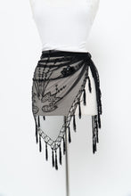 Load image into Gallery viewer, Vintage x Black Mesh Beaded Fringe Shawl