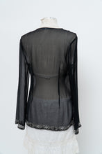 Load image into Gallery viewer, Vintage x SMART SET Black Sheer Siilk Beaded Blouse (XS-M)