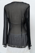 Load image into Gallery viewer, Vintage x SMART SET Black Sheer Siilk Beaded Blouse (XS-M)