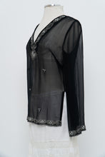 Load image into Gallery viewer, Vintage x SMART SET Black Sheer Siilk Beaded Blouse (XS-M)