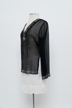 Load image into Gallery viewer, Vintage x SMART SET Black Sheer Siilk Beaded Blouse (XS-M)