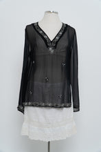 Load image into Gallery viewer, Vintage x SMART SET Black Sheer Siilk Beaded Blouse (XS-M)