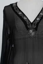Load image into Gallery viewer, Vintage x SMART SET Black Sheer Siilk Beaded Blouse (XS-M)
