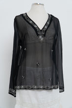 Load image into Gallery viewer, Vintage x SMART SET Black Sheer Siilk Beaded Blouse (XS-M)
