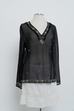 Load image into Gallery viewer, Vintage x SMART SET Black Sheer Siilk Beaded Blouse (XS-M)