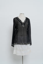 Load image into Gallery viewer, Vintage x SMART SET Black Sheer Siilk Beaded Blouse (XS-M)