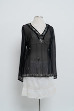 Load image into Gallery viewer, Vintage x SMART SET Black Sheer Siilk Beaded Blouse (XS-M)