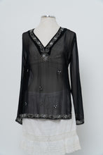 Load image into Gallery viewer, Vintage x SMART SET Black Sheer Siilk Beaded Blouse (XS-M)