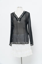 Load image into Gallery viewer, Vintage x SMART SET Black Sheer Siilk Beaded Blouse (XS-M)