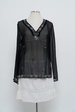 Load image into Gallery viewer, Vintage x SMART SET Black Sheer Siilk Beaded Blouse (XS-M)