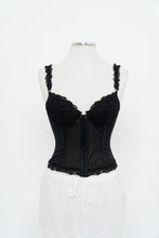 Load image into Gallery viewer, Vintage x SILK &amp; SATIN Black Lace Embroidered Corset (XS-M, B-C Cup)