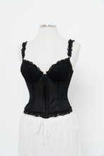 Load image into Gallery viewer, Vintage x SILK &amp; SATIN Black Lace Embroidered Corset (XS-M, B-C Cup)