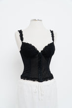 Load image into Gallery viewer, Vintage x SILK &amp; SATIN Black Lace Embroidered Corset (XS-M, B-C Cup)