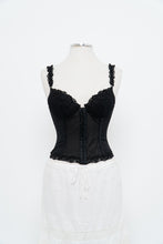Load image into Gallery viewer, Vintage x SILK &amp; SATIN Black Lace Embroidered Corset (XS-M, B-C Cup)
