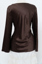 Load image into Gallery viewer, Vintage x Brown Long Sleeve Beaded Silk Blouse (S, M)