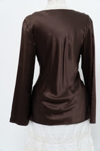 Load image into Gallery viewer, Vintage x Brown Long Sleeve Beaded Silk Blouse (S, M)
