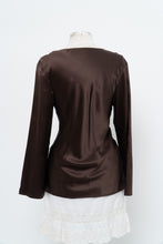 Load image into Gallery viewer, Vintage x Brown Long Sleeve Beaded Silk Blouse (S, M)