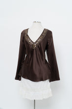 Load image into Gallery viewer, Vintage x Brown Long Sleeve Beaded Silk Blouse (S, M)