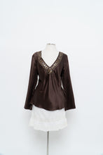 Load image into Gallery viewer, Vintage x Brown Long Sleeve Beaded Silk Blouse (S, M)