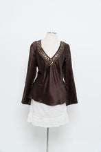 Load image into Gallery viewer, Vintage x Brown Long Sleeve Beaded Silk Blouse (S, M)