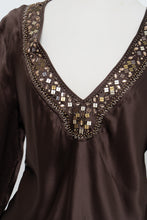 Load image into Gallery viewer, Vintage x Brown Long Sleeve Beaded Silk Blouse (S, M)