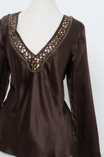 Load image into Gallery viewer, Vintage x Brown Long Sleeve Beaded Silk Blouse (S, M)