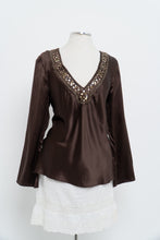 Load image into Gallery viewer, Vintage x Brown Long Sleeve Beaded Silk Blouse (S, M)