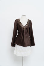 Load image into Gallery viewer, Vintage x Brown Long Sleeve Beaded Silk Blouse (S, M)