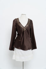 Load image into Gallery viewer, Vintage x Brown Long Sleeve Beaded Silk Blouse (S, M)