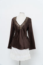 Load image into Gallery viewer, Vintage x Brown Long Sleeve Beaded Silk Blouse (S, M)