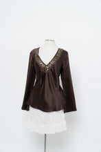 Load image into Gallery viewer, Vintage x Brown Long Sleeve Beaded Silk Blouse (S, M)