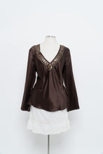 Load image into Gallery viewer, Vintage x Brown Long Sleeve Beaded Silk Blouse (S, M)